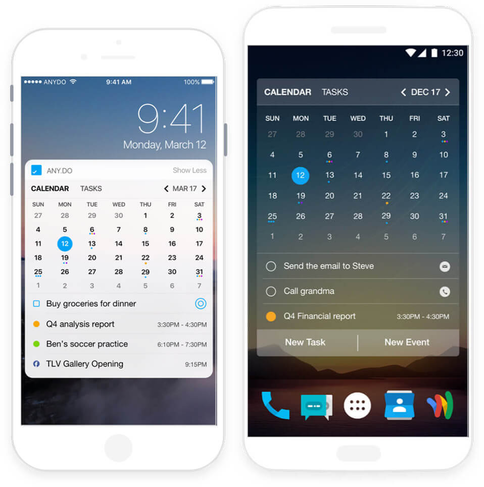 Widget del calendario de la Pantalla de Inicio para iPhone y Android